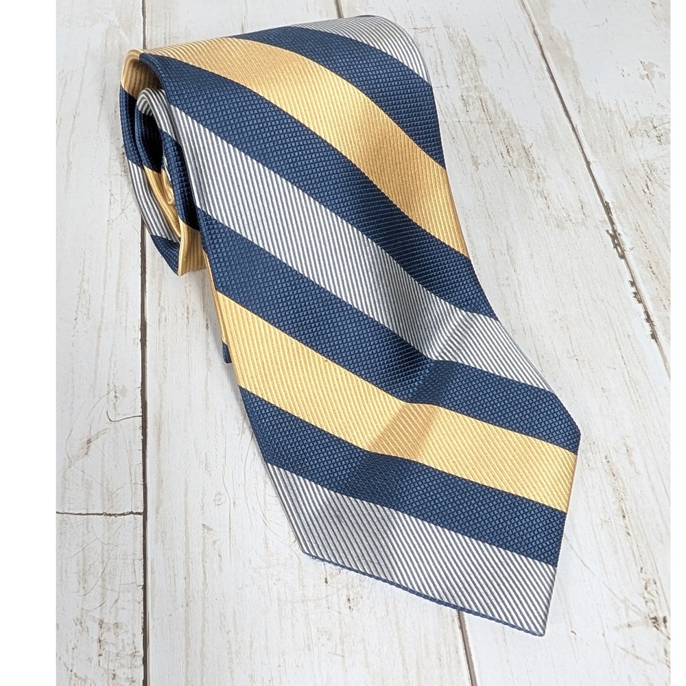 Danieli Italy Silk Tie Yellow Blue Silver Striped‎ Necktie Mens Business